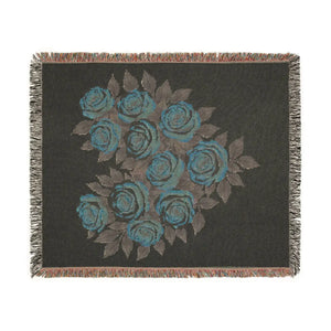 Woven Blanket — Vintage Rose Floral Throw Blanket (Pink & Teal Options)