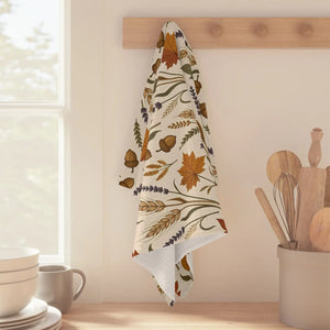 Autumn Harvest Microfiber Tea Towel – Fall Leaves, Wheat & Acorn Kitchen Towel
