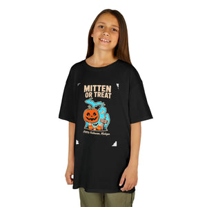 Kids “mitten or treat” halloween pumpkin t-shirt - t-shirts