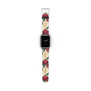 Pomegranate floral apple watch band, botanical red fruit print - bands