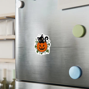 Halloween black cat pumpkin kiss-cut vinyl decal - home decor decals