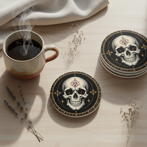 Skull Crest Ceramic Coaster — Gothic Skull Drink Coaster