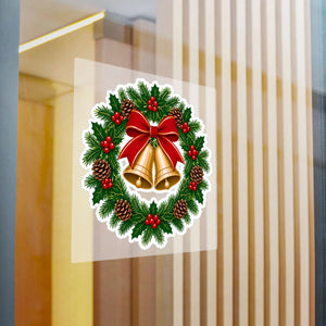 Christmas bell wreath kiss-cut vinyl decal - home decor decals