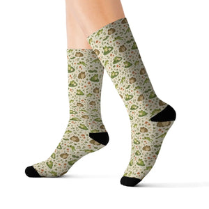 Frog and toad Pattern Sublimation Socks — Cute Woodland Animal Crew Socks