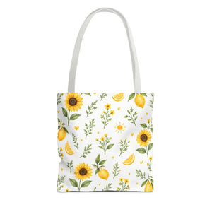 Sunflower & Lemon Pattern Tote Bag — Floral Summer Market Tote