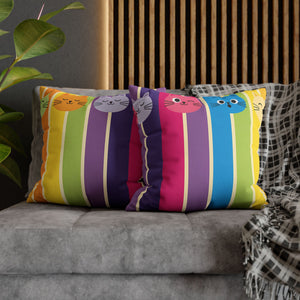 Rainbow Cat Stripe Pillowcase — Colorful Cute Cat Throw Pillow Cover