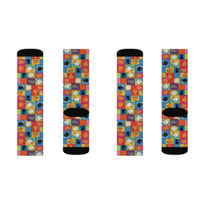 Colorful Patchwork Art Socks — Vibrant Sublimation Crew Socks
