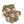A fringed woven throw blanket draped over a brown armchair, featuring a patchwork pattern of illustrated woodland animals in earthy green, brown, beige, and cream tones on a white studio background.