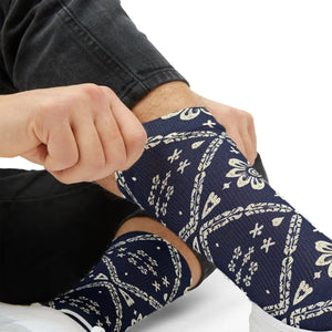 Navy Ikat Floral Sublimation Socks — Patterned Crew Socks
