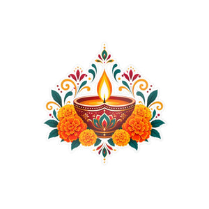 Diwali diya and marigold floral kiss-cut vinyl decal - home decor decals