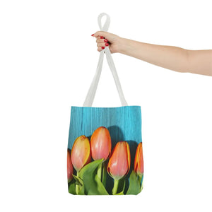 Tulips on blue tote bag - bags