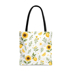 Sunflower & Lemon Pattern Tote Bag — Floral Summer Market Tote