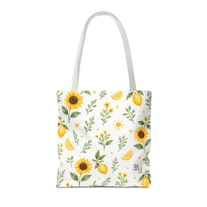 Sunflower & Lemon Pattern Tote Bag — Floral Summer Market Tote