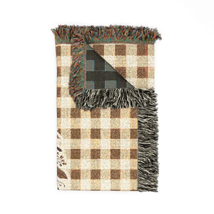 Neutral farmhouse plaid throw blanket by DipaliZ for living room or bedroom