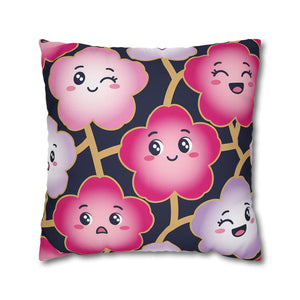 Kawaii Pink Blossom Pillowcase — Cute Floral Decorative Throw Pillow