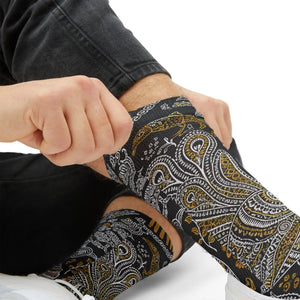 Paisley Pattern Sublimation Socks – Black & Gold Paisley Crew Socks