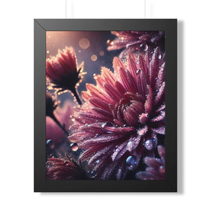 Chrysanthemum with dew drops framed vertical poster - posters