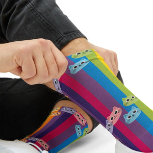 Rainbow Cat Socks - Colorful Sublimation Crew Socks with Cute Cat Faces