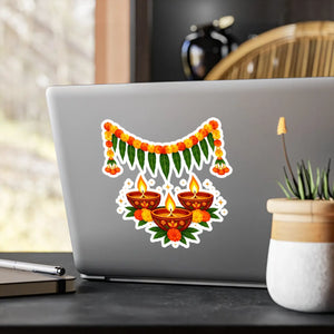 Diwali diyas and marigold toran kiss-cut vinyl decal - home decor decals
