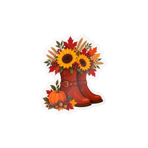 Kiss-cut vinyl decal – fall sunflower boots pumpkins & autumn floral sticker - home decor decals