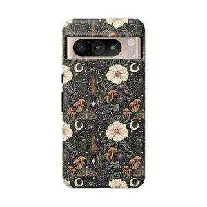 Mystic Night Floral Phone Case — Moon, Moths & Mushroom Pattern Tough Case