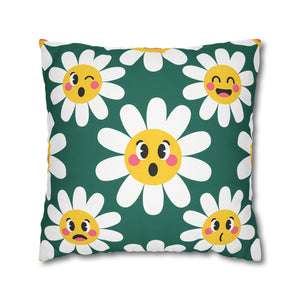 Emotive Daisy Throw Pillowcase — Cute Emoji Flower Decorative Pillow Cover