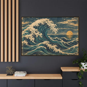 Framed canvas wall art vintage japanese great wave ocean print - printable