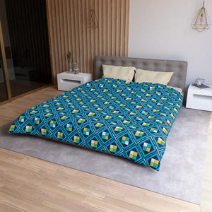 Geometric Blue Tile Duvet Cover - Retro Modern Bedding - Dipaliz - Home Decor
