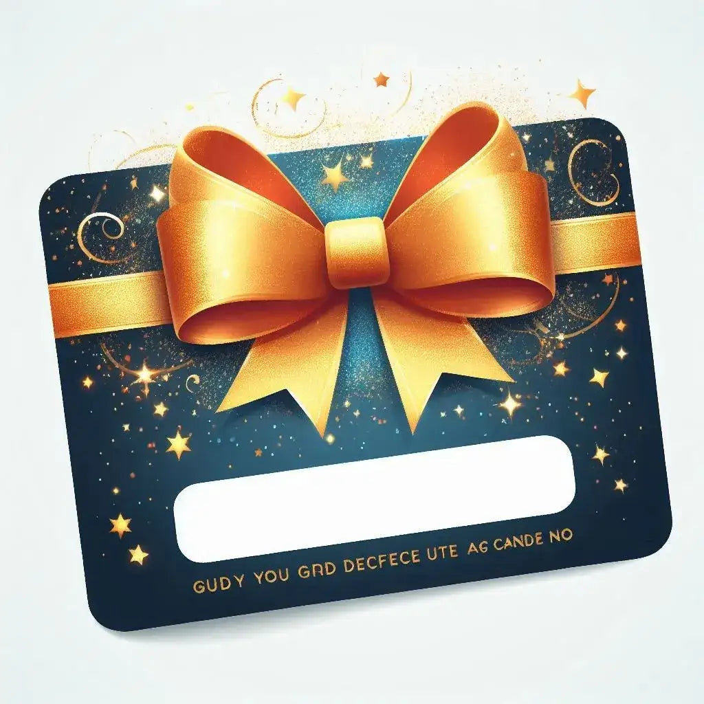 Gift card decorated with a golden bow ribbon