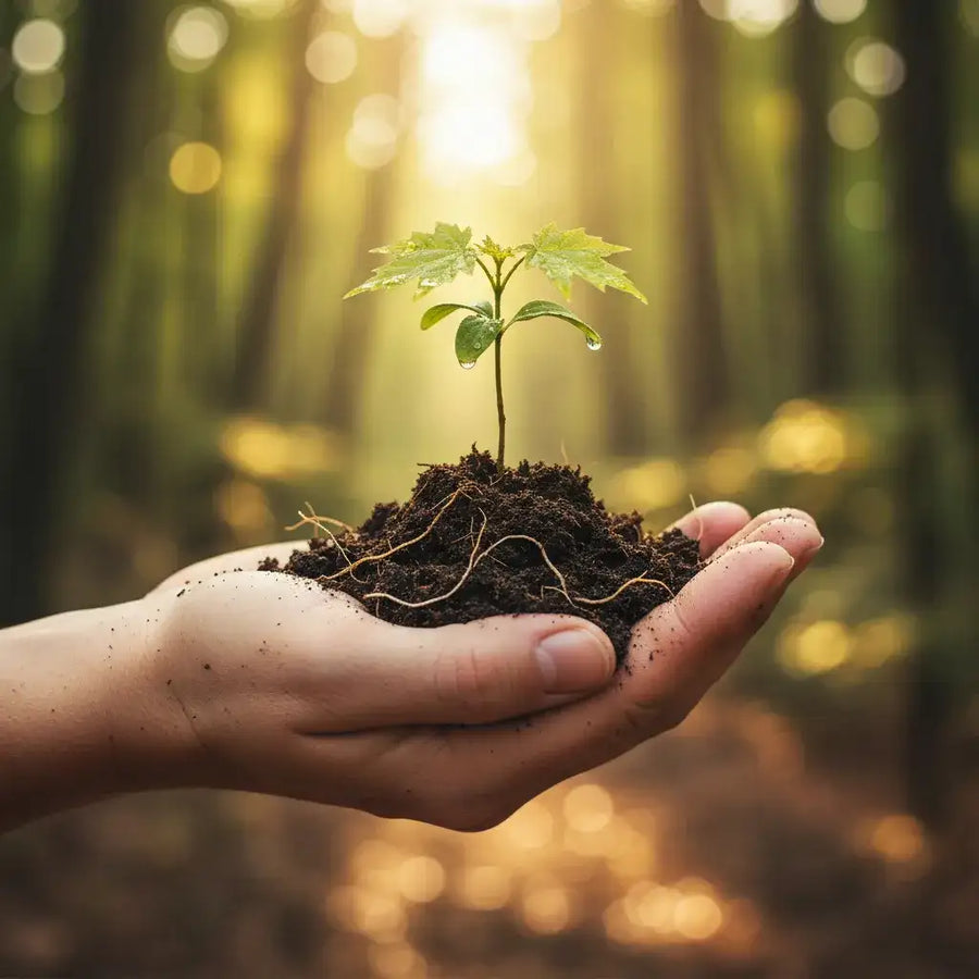 An oak seedling in hand