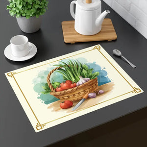 Vegetables Placemat - Vibrant Cotton Basket Design - Dipaliz - 18’’ × 14’’ - Placemats