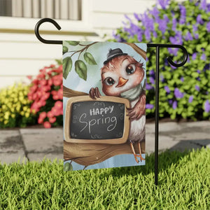 Happy Spring Slate Banner - Poly Poplin Canvas Bird Decor - Dipaliz - 12’’ × 18’’ - Flags & Windsocks