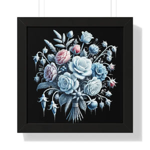 Frosted Flowers Elegant Framed Vertical Art Print - Dipaliz - 16″ x / Black - Posters