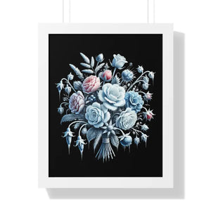 Frosted Flowers Elegant Framed Vertical Art Print - Dipaliz - 16″ x 20″ / White - Posters