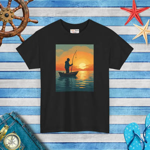 Sunset Fisherman Tee - Heavy Cotton Unisex Comfort - Dipaliz - Black / s - T-shirts