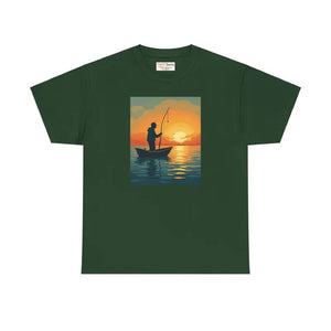 Sunset Fisherman Tee - Heavy Cotton Unisex Comfort - Dipaliz - Forest Green / s - T-shirts