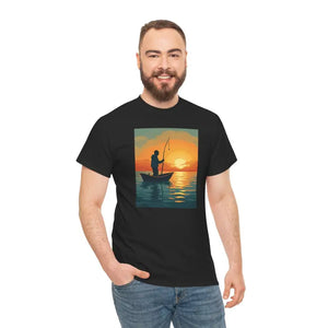 Sunset Fisherman Tee - Heavy Cotton Unisex Comfort - Dipaliz - T-shirts