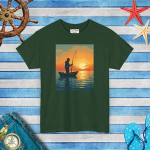Sunset Fisherman Tee - Heavy Cotton Unisex Comfort - Dipaliz - T-shirts