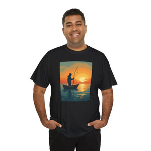 Sunset Fisherman Tee - Heavy Cotton Unisex Comfort - Dipaliz - T-shirts