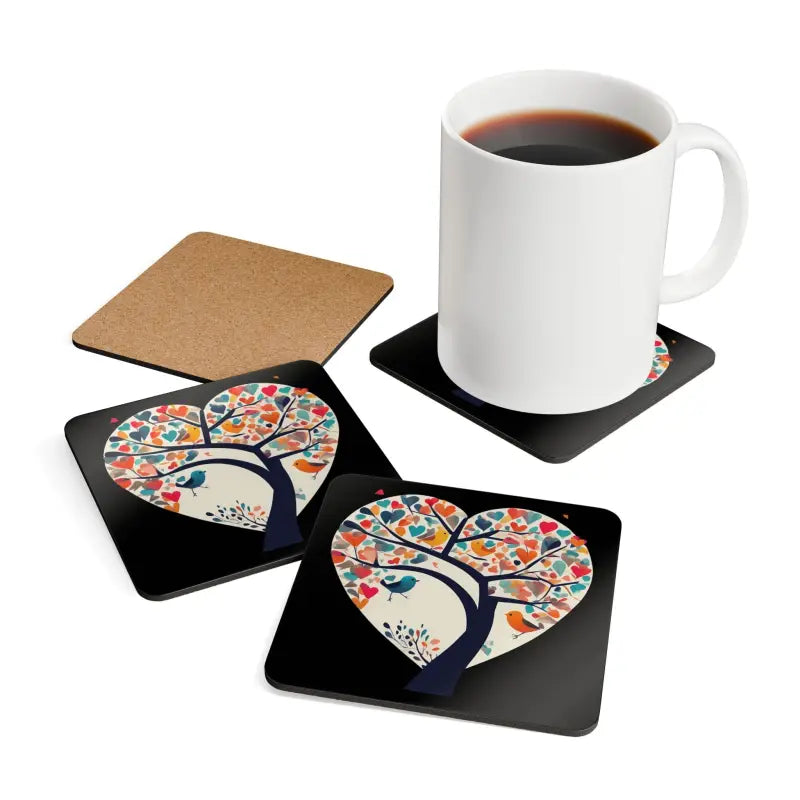 Heart Shaped Tree - Enchanting Table Art | Dipaliz - Cork / 3.75’’ × / Square - Coasters