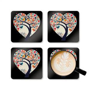Heart Shaped Tree Corkwood Coaster Set - Elegant Artistry - Dipaliz - Cork / 3.75’’ × / Square - Coasters