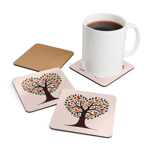 Heart Shaped Tree Corkwood Coaster Set - Stylish Barware - Dipaliz - Cork / 3.75’’ × / Square - Coasters