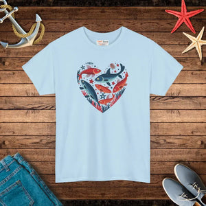 Fishes Unisex Heavy Cotton Tee with Taped Shoulders - Dipaliz - Light Blue / s - T-shirts