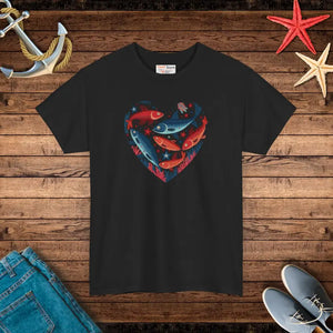 Fishes Unisex Heavy Cotton Tee with Taped Shoulders - Dipaliz - T-shirts