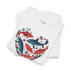 Fishes Unisex Heavy Cotton Tee with Taped Shoulders - Dipaliz - T-shirts