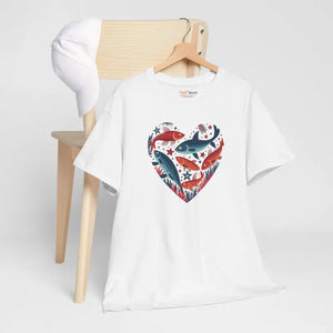 Fishes Unisex Heavy Cotton Tee with Taped Shoulders - Dipaliz - T-shirts