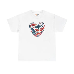 Fishes Unisex Heavy Cotton Tee with Taped Shoulders - Dipaliz - T-shirts