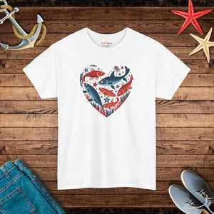 Fishes Unisex Heavy Cotton Tee with Taped Shoulders - Dipaliz - White / s - T-shirts