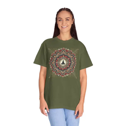 Chill Vibes Comfort Colors Tee: Person Meditating Inside Mandala - T-shirt