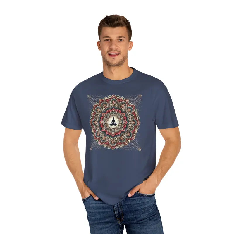 Chill Vibes Comfort Colors Tee: Person Meditating Inside Mandala - T-shirt